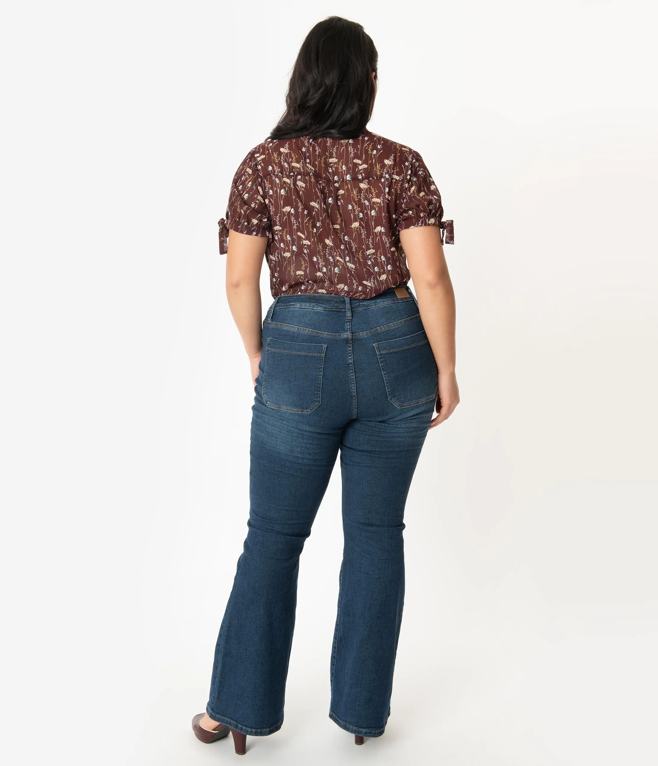 Plus Size Retro Blue Denim Bell Bottom Jeans