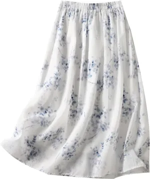 Plus Size Skirt for Women Fashion Floral Printed A Line Skirts High Waisted Drawstring Skirts Western Vintage Skirt