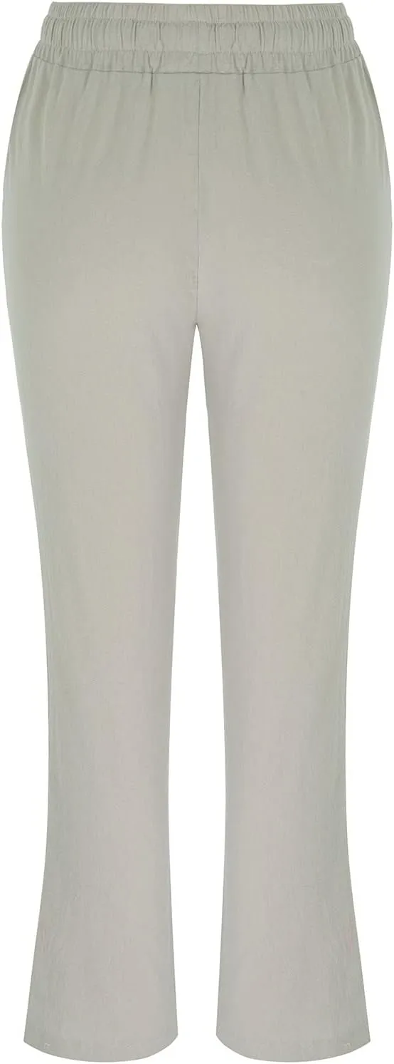 PTOLOCIF Cotton Pants for Women Culottes Pants Elastic High Waist Wide Leg Palazzo Trousers Straight Leg Pant with Pockets