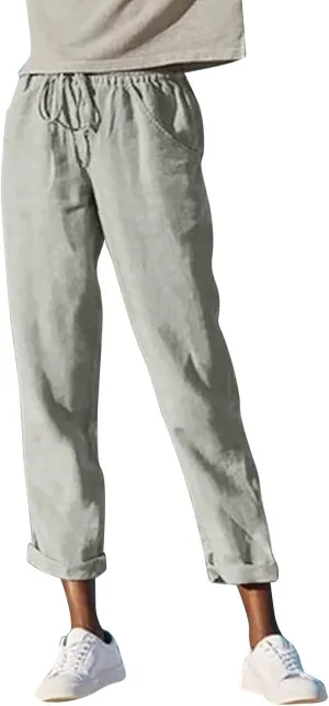 PTOLOCIF Cotton Pants for Women Culottes Pants Elastic High Waist Wide Leg Palazzo Trousers Straight Leg Pant with Pockets