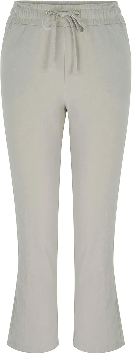 PTOLOCIF Cotton Pants for Women Culottes Pants Elastic High Waist Wide Leg Palazzo Trousers Straight Leg Pant with Pockets