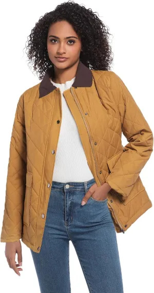 Quilted Barn Jacket for Women Corduroy Collar Lightweight Puffer Jackets Casual Winter Coat with Pockets