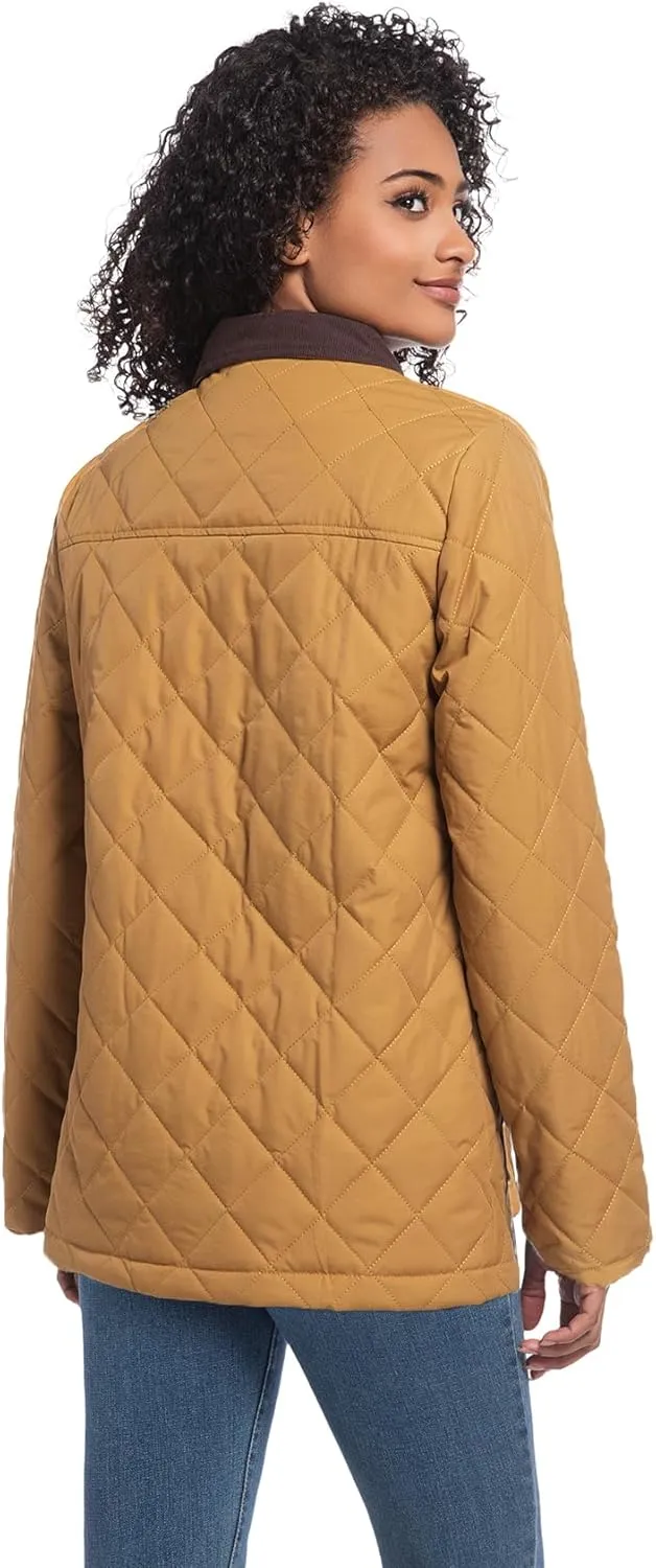 Quilted Barn Jacket for Women Corduroy Collar Lightweight Puffer Jackets Casual Winter Coat with Pockets