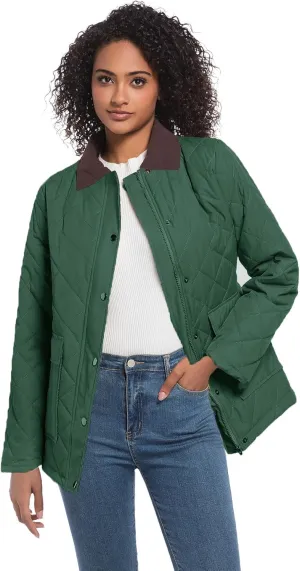 Quilted Barn Jacket for Women Corduroy Collar Lightweight Puffer Jackets Casual Winter Coat with Pockets