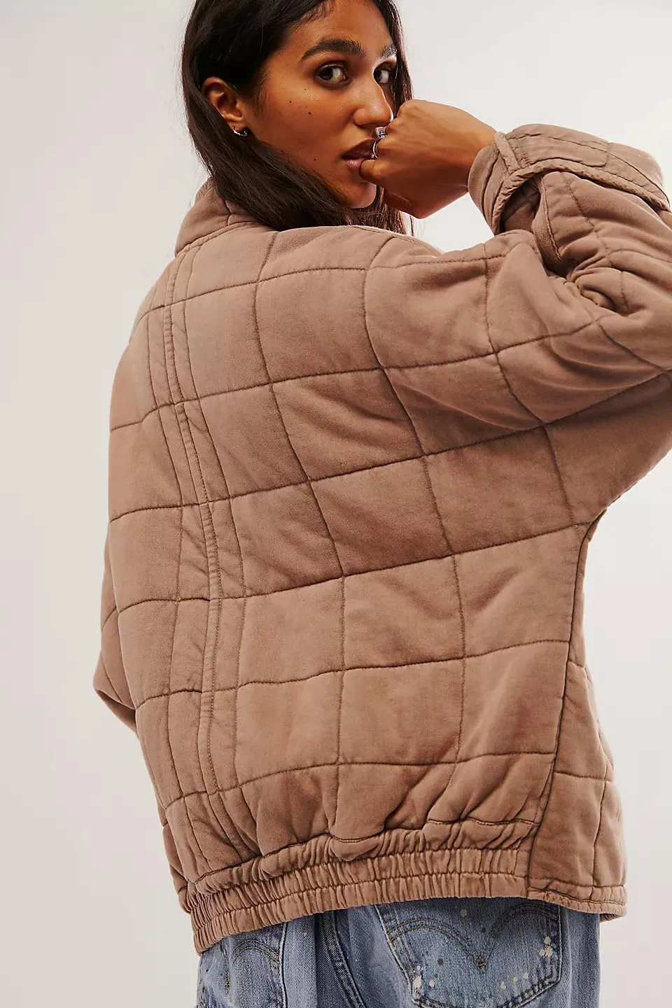 Quilted Jackets for Women Long Sleeve Zip Up Jacket Down Coat Loose Fit Puffer Jackets Winter Warm Outwear with Pockets