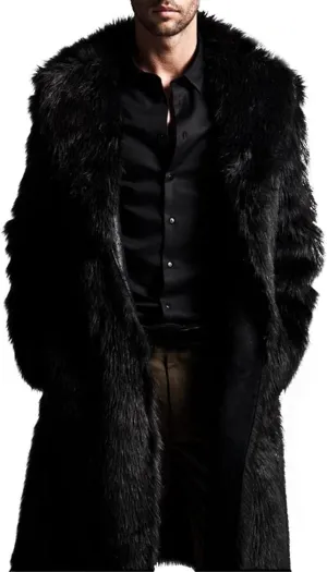 QWENTMTNTY Men's Fashion Faux Fur Coat Long Length Fashion Fluffy Heavyweight Coat Winter Plush Furry Luxury Parka Jacket