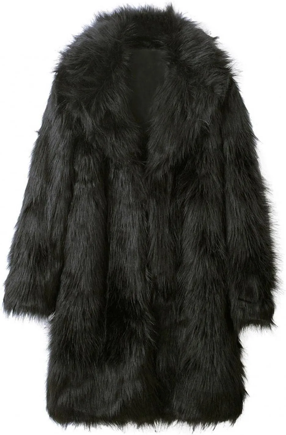 QWENTMTNTY Men's Fashion Faux Fur Coat Long Length Fashion Fluffy Heavyweight Coat Winter Plush Furry Luxury Parka Jacket