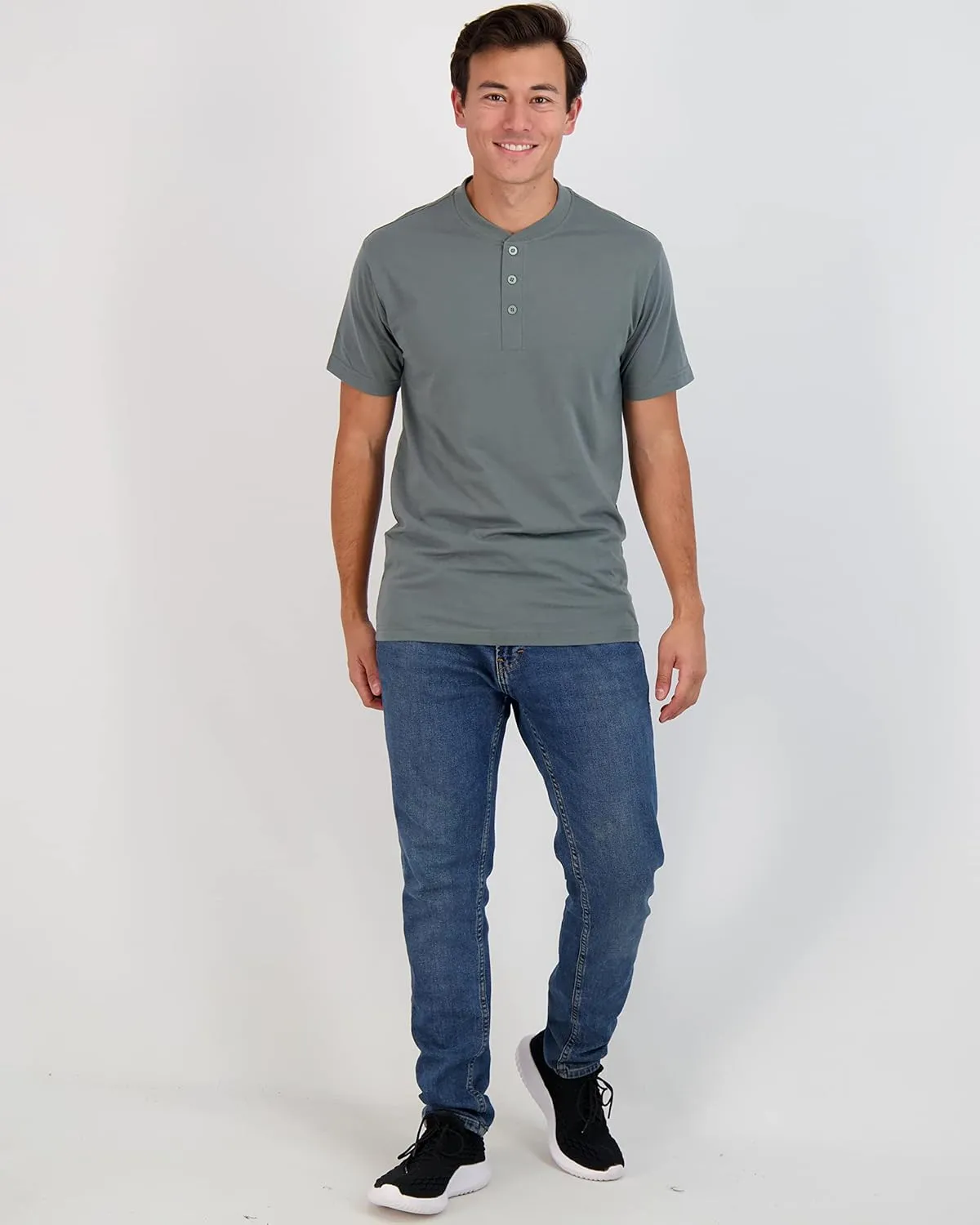 Real Essentials 3 Pack: Men's Cotton Short & Long Sleeve Henley T-Shirt Performance Activewear (Available in Big & Tall)