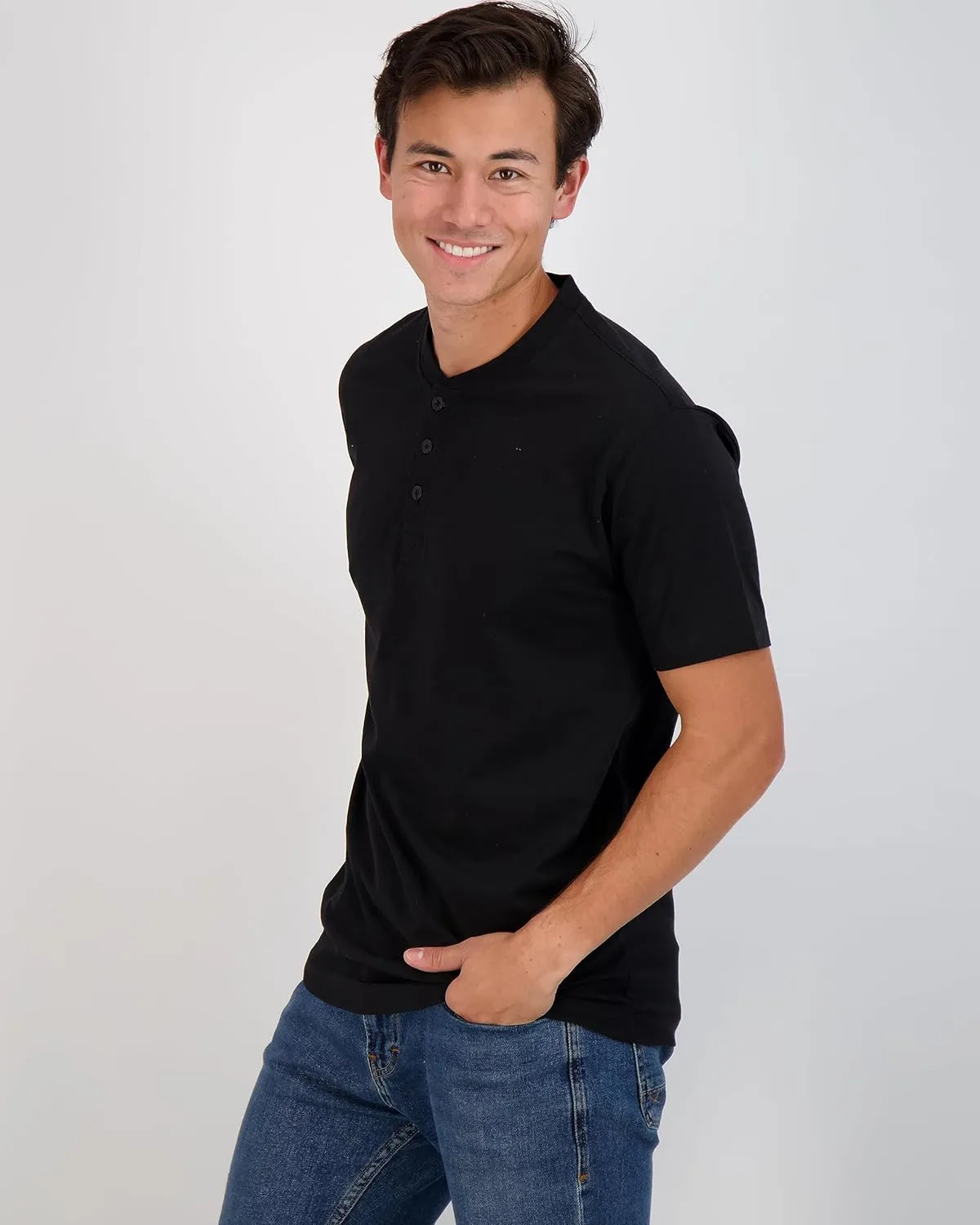 Real Essentials 3 Pack: Men's Cotton Short & Long Sleeve Henley T-Shirt Performance Activewear (Available in Big & Tall)