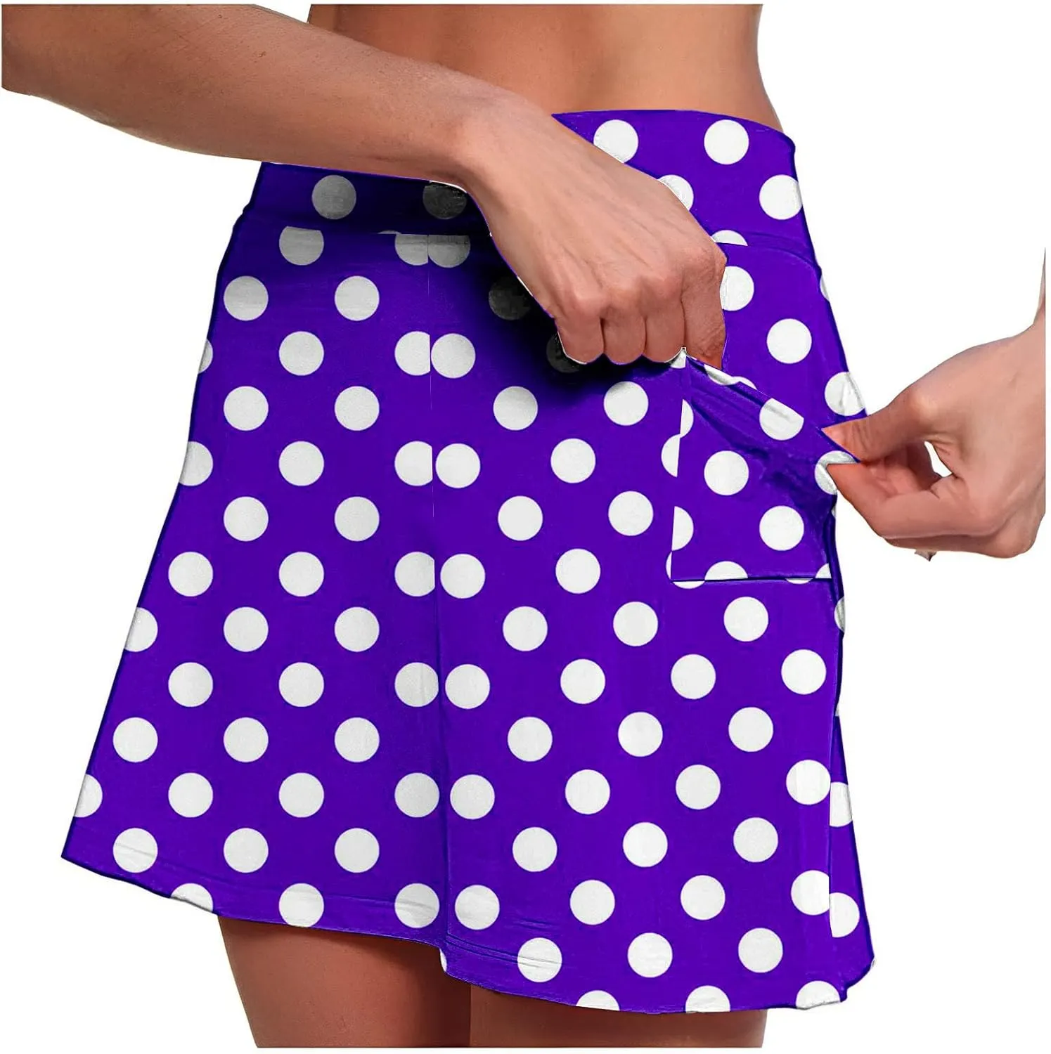Red Polka Dot Skirt Elastic Yoga Culottes for Women Polka Dot Tiered High Wasited Skirts Tennis Shorts with Pockets