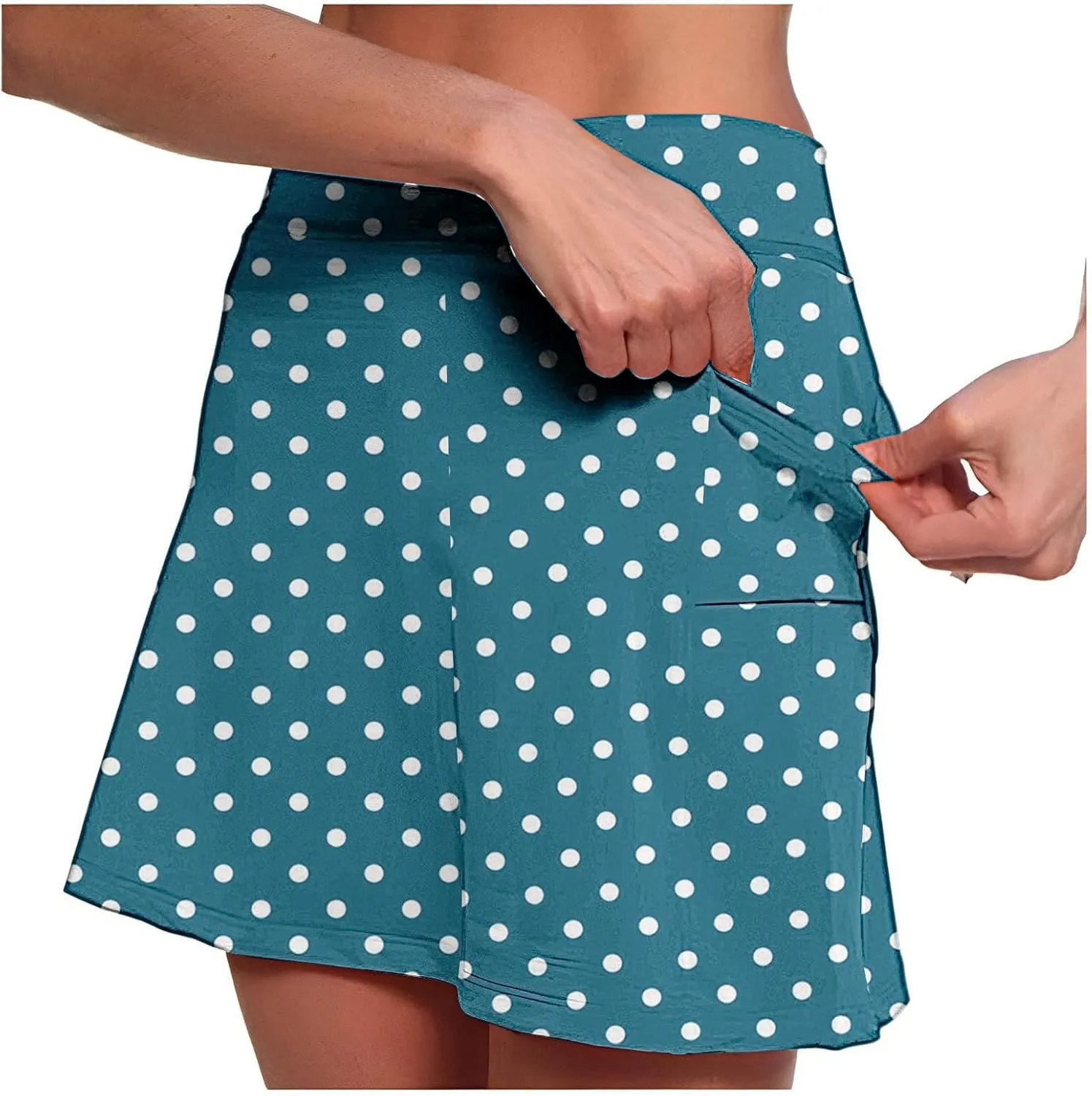 Red Polka Dot Skirt Elastic Yoga Culottes for Women Polka Dot Tiered High Wasited Skirts Tennis Shorts with Pockets
