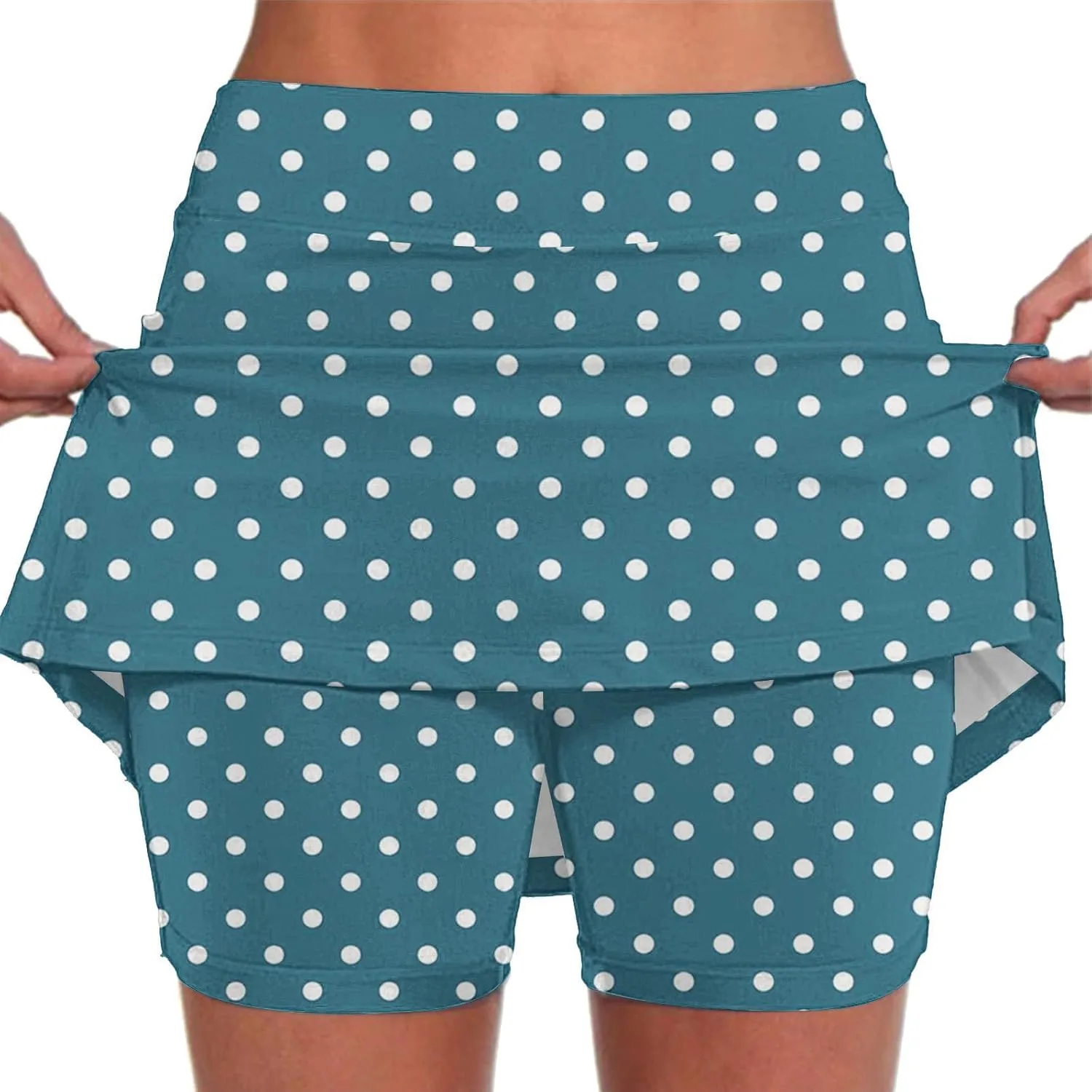 Red Polka Dot Skirt Elastic Yoga Culottes for Women Polka Dot Tiered High Wasited Skirts Tennis Shorts with Pockets