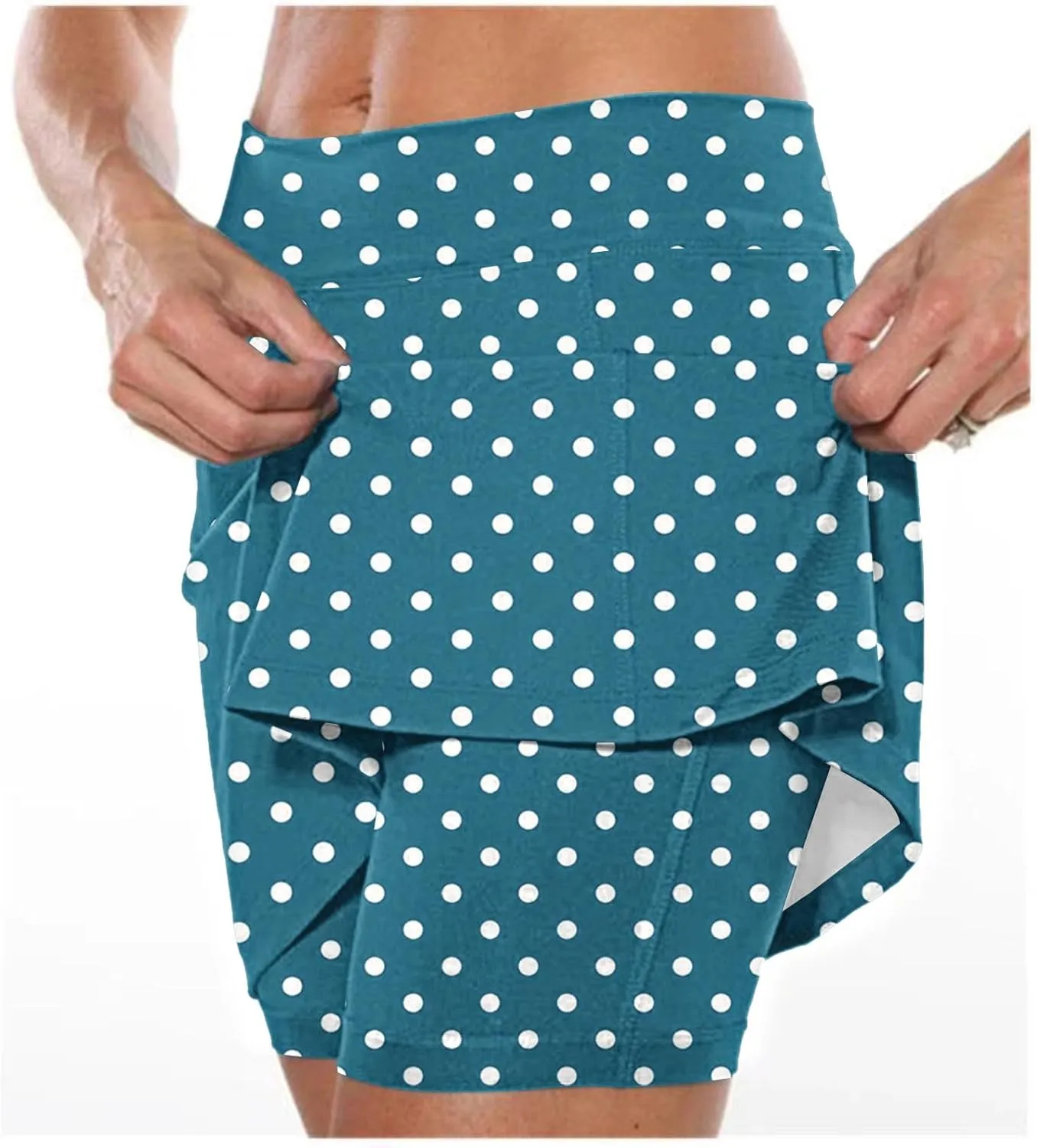 Red Polka Dot Skirt Elastic Yoga Culottes for Women Polka Dot Tiered High Wasited Skirts Tennis Shorts with Pockets