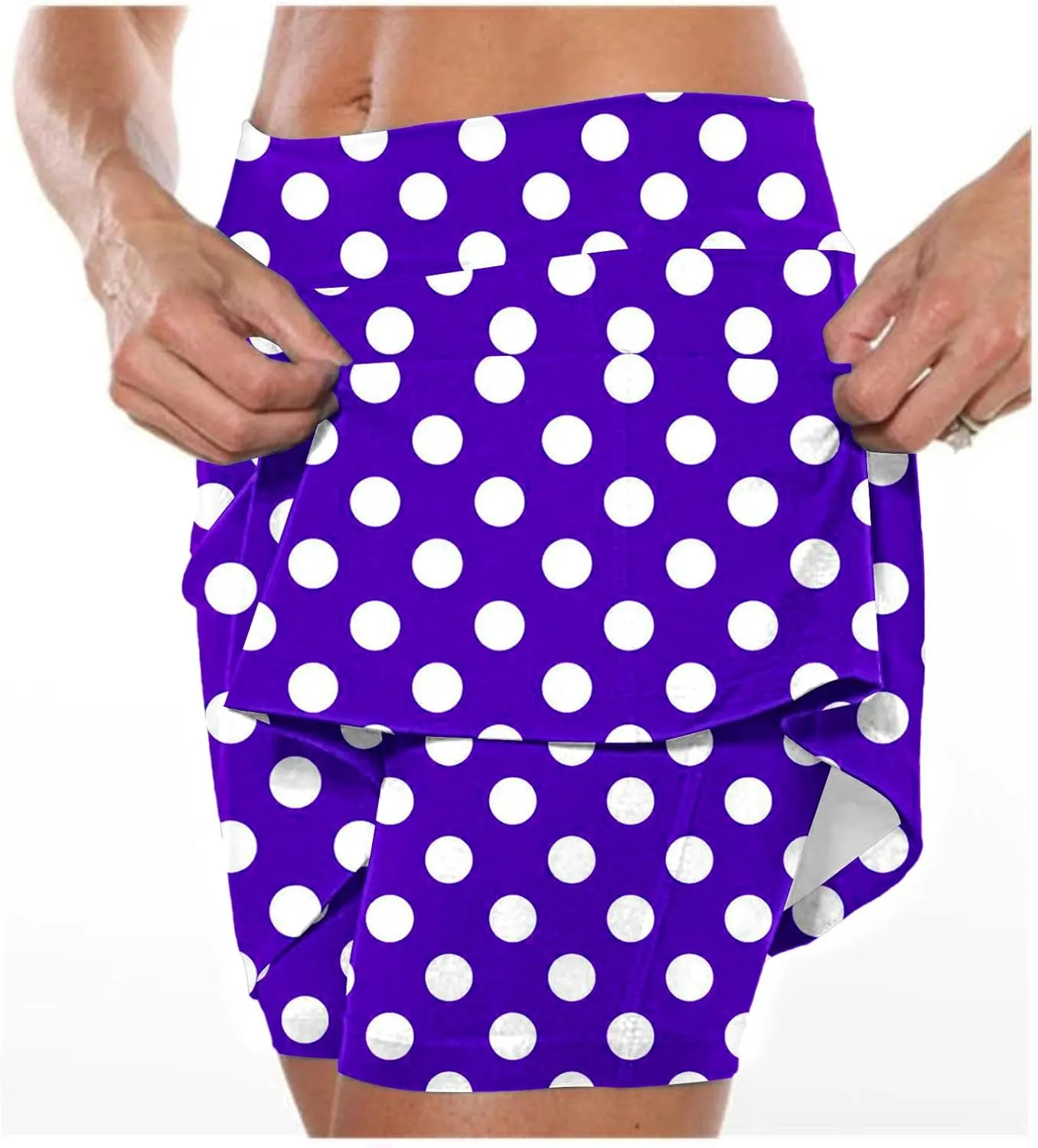 Red Polka Dot Skirt Elastic Yoga Culottes for Women Polka Dot Tiered High Wasited Skirts Tennis Shorts with Pockets