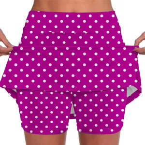 Red Polka Dot Skirt Elastic Yoga Culottes for Women Polka Dot Tiered High Wasited Skirts Tennis Shorts with Pockets
