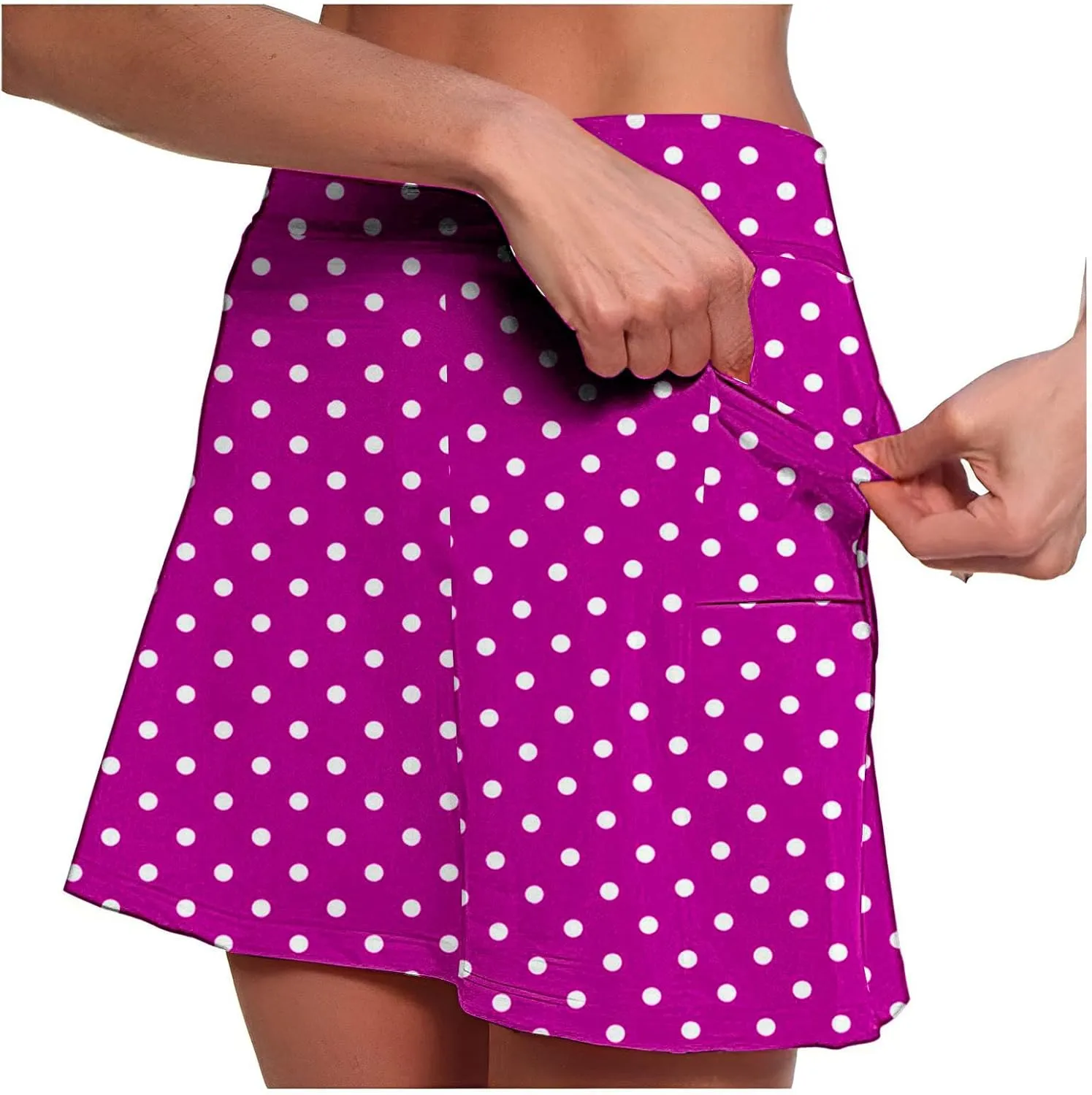Red Polka Dot Skirt Elastic Yoga Culottes for Women Polka Dot Tiered High Wasited Skirts Tennis Shorts with Pockets