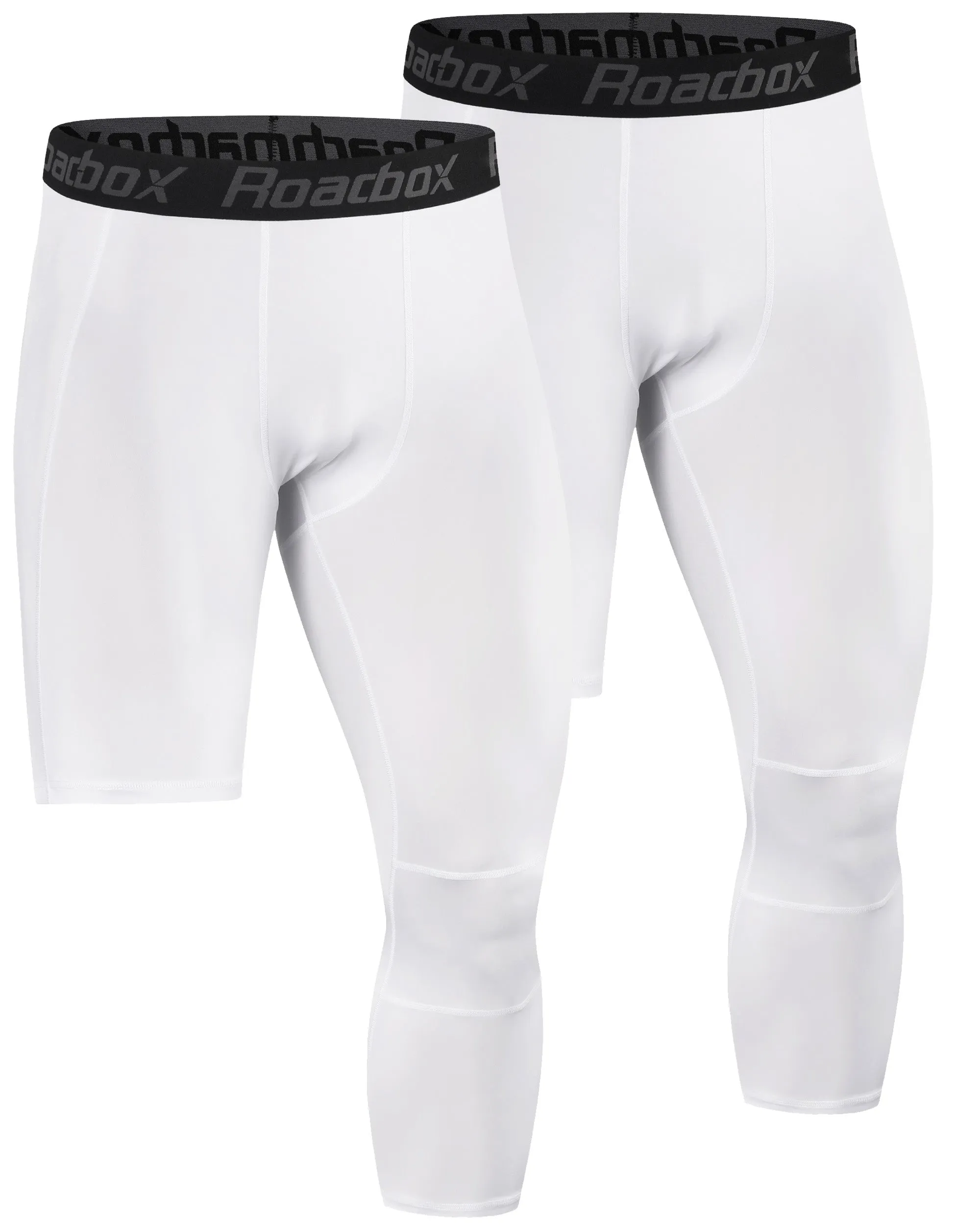 Roadbox 2 Pack Men's 3/4 One Leg Compression Pants - Basketball Athletic Running Tights Leggings Spandex Base Layer Underwear