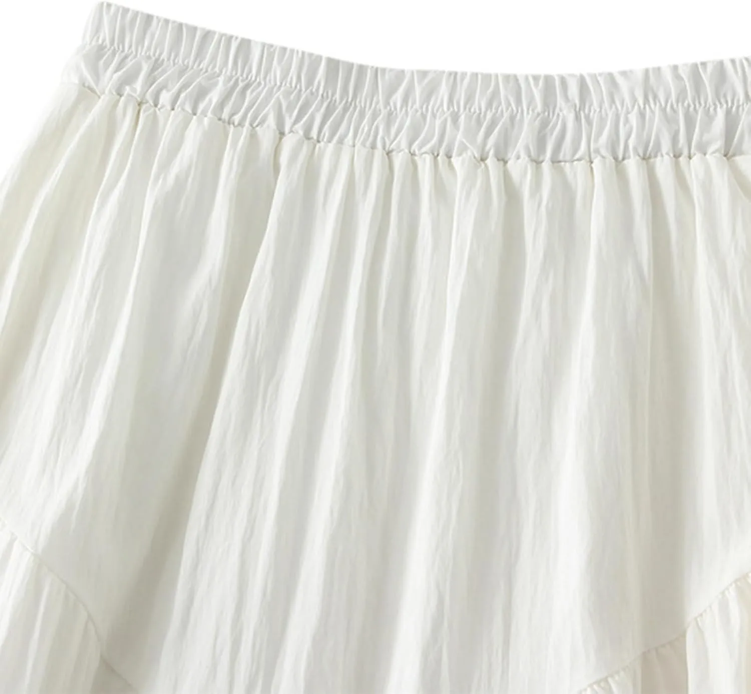 Ruffle Midi Skirts for Women Elastic Waist Pleated Swing Skirt Trendy Business Solid Color Casual A-Line Skirts