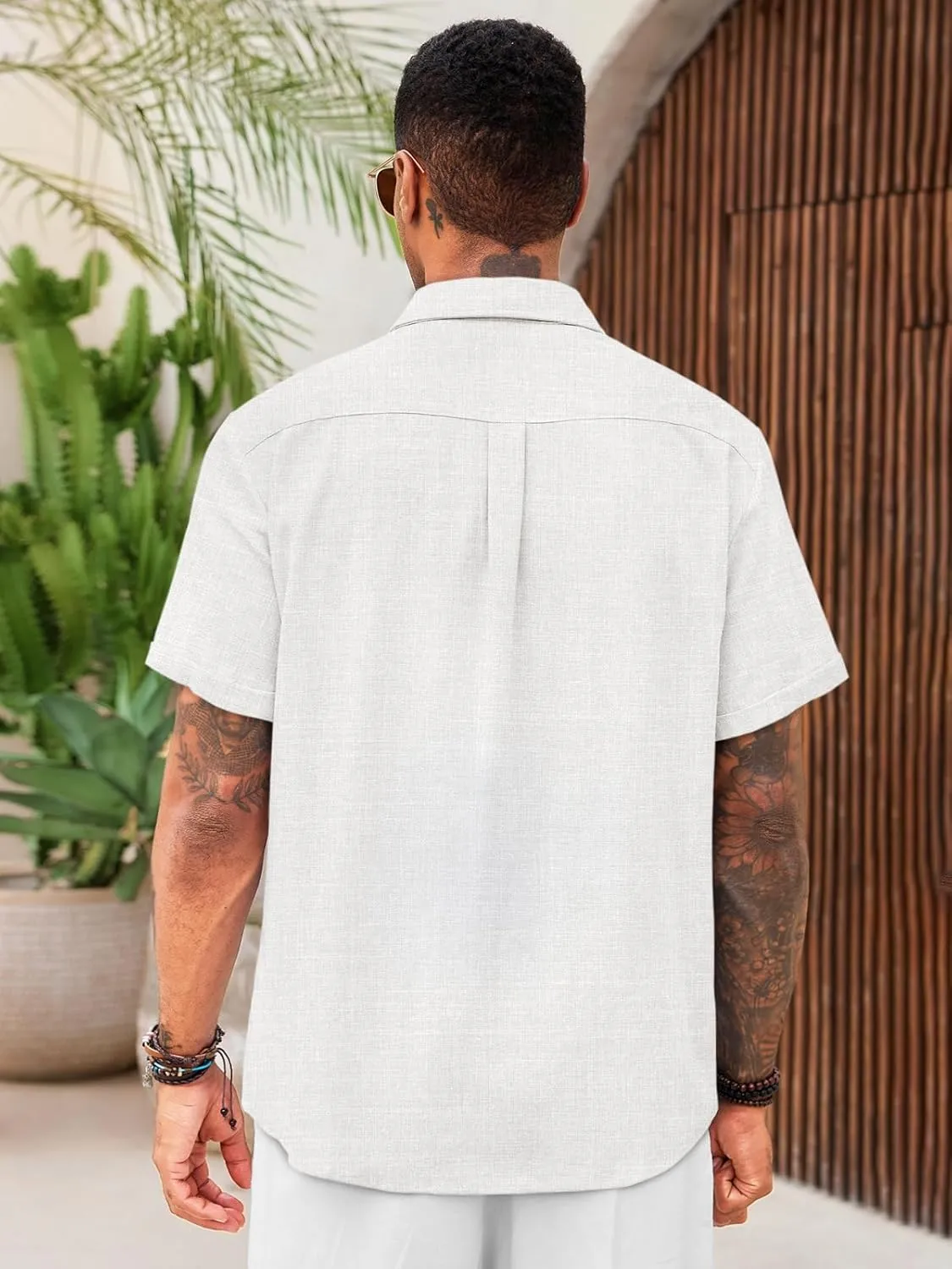 Runcati Mens Cuban Guayabera Shirts Short Sleeve Linen Casual Shirt Button Down Beach Summer Mexican Shirts