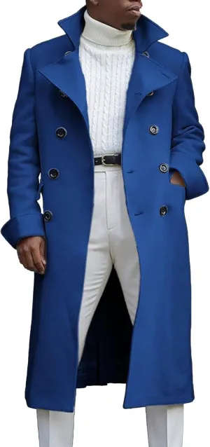 SAMST Mens Trench Coat Wool Blend Long Coat Double Breasted Pea Coat Casual Slim Fit Jacket Warm Winter Overcoat with Pocket