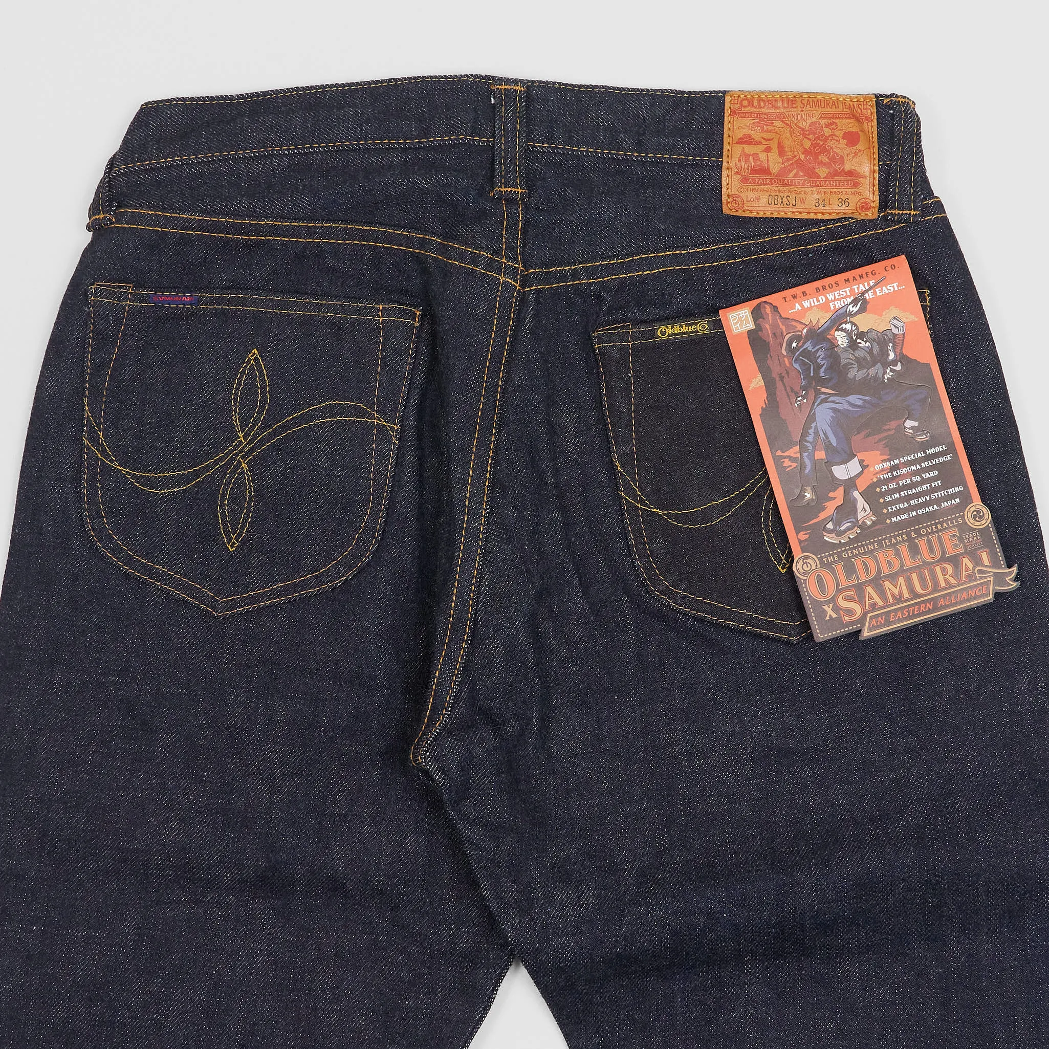 Samurai x Oldblue 21 oz Slim Straight «Wild West Tale from The East» Denim