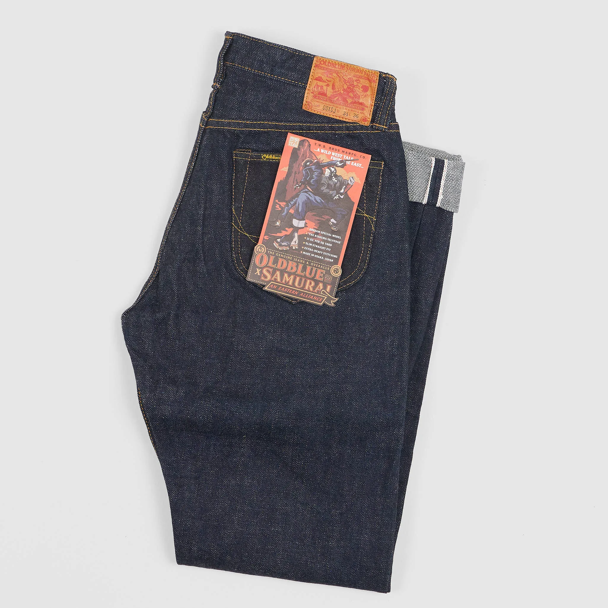 Samurai x Oldblue 21 oz Slim Straight «Wild West Tale from The East» Denim