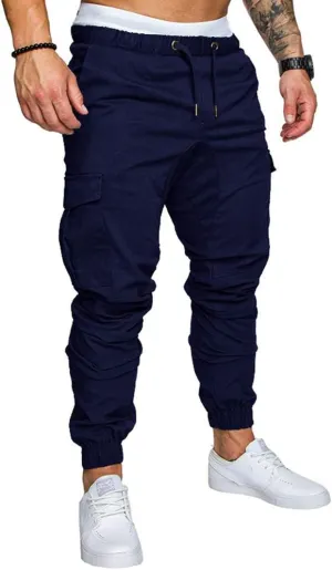 sandbank Men's Jogger Pants Multi Pocket Casual Pants Low Waist Solid Trousers Stretch Slim Fit Sports Cargo Pants