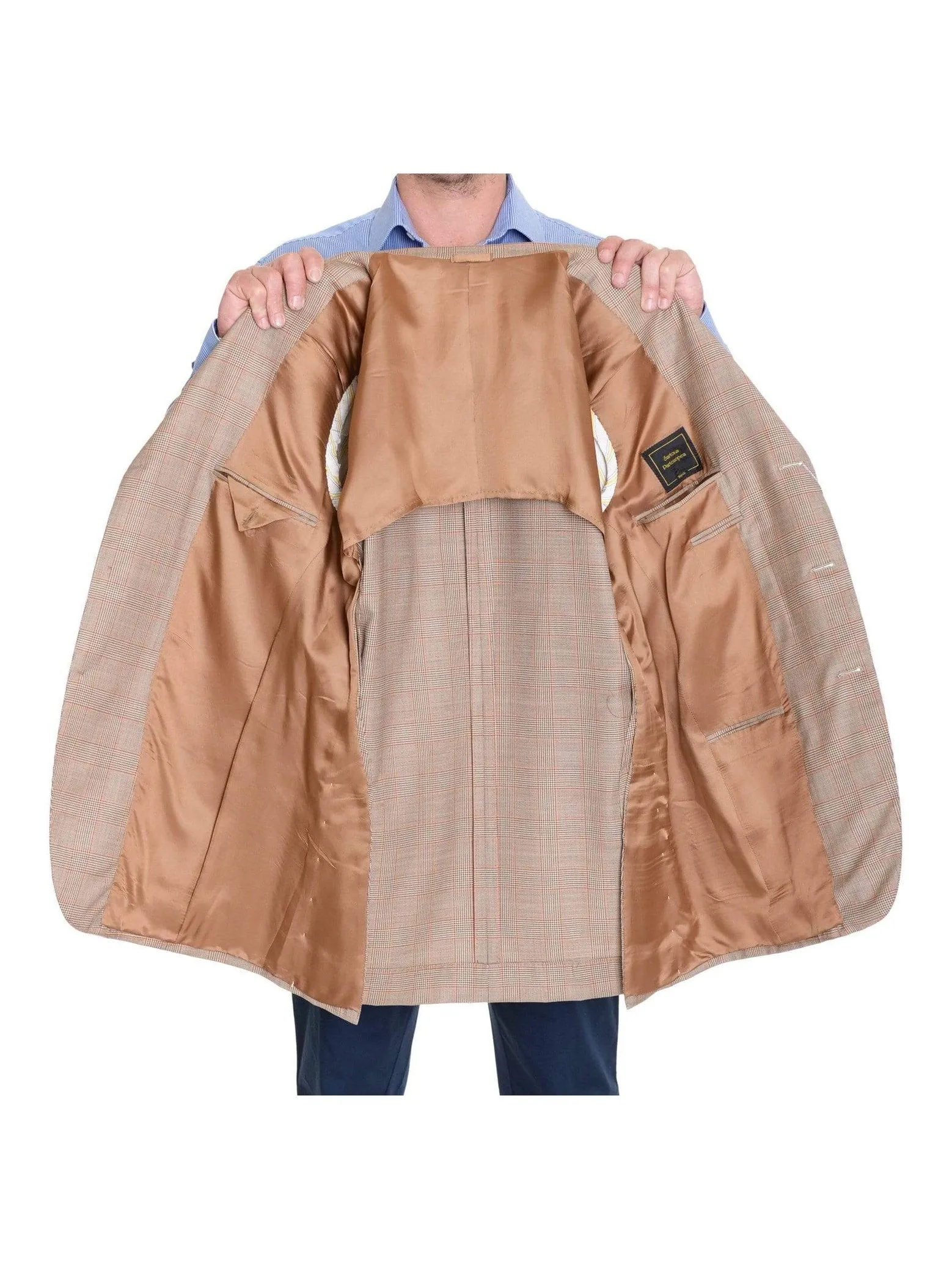 Sartoria Partenopea Italy 40R 50 Light Brown Glen Plaid Canvassed Wool Sportcoat