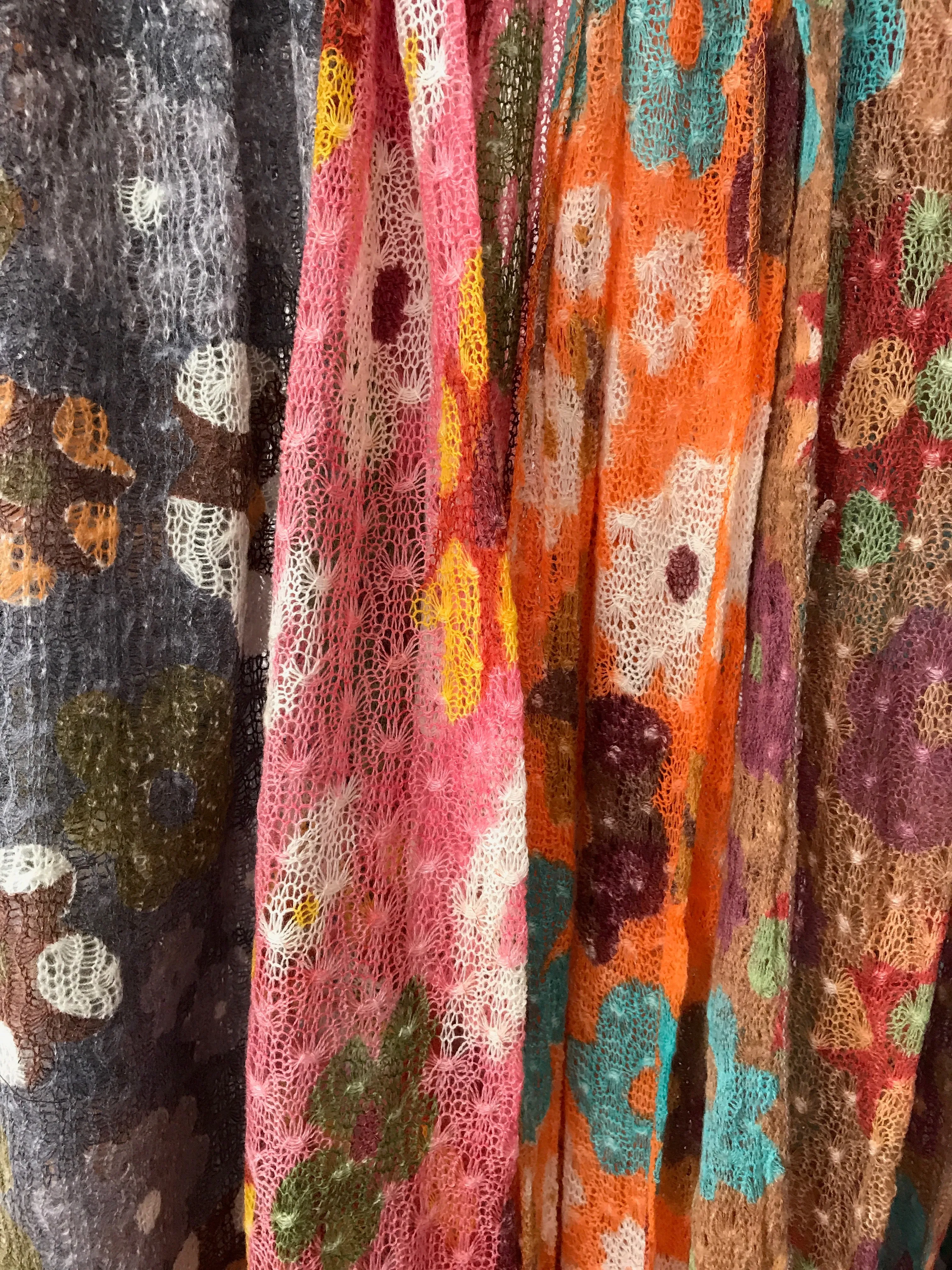 Scarf  Floral Woven Scarf with Pom Poms
