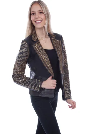 Scully Womens Black Lamb Leather Beaded Blazer Jacket S