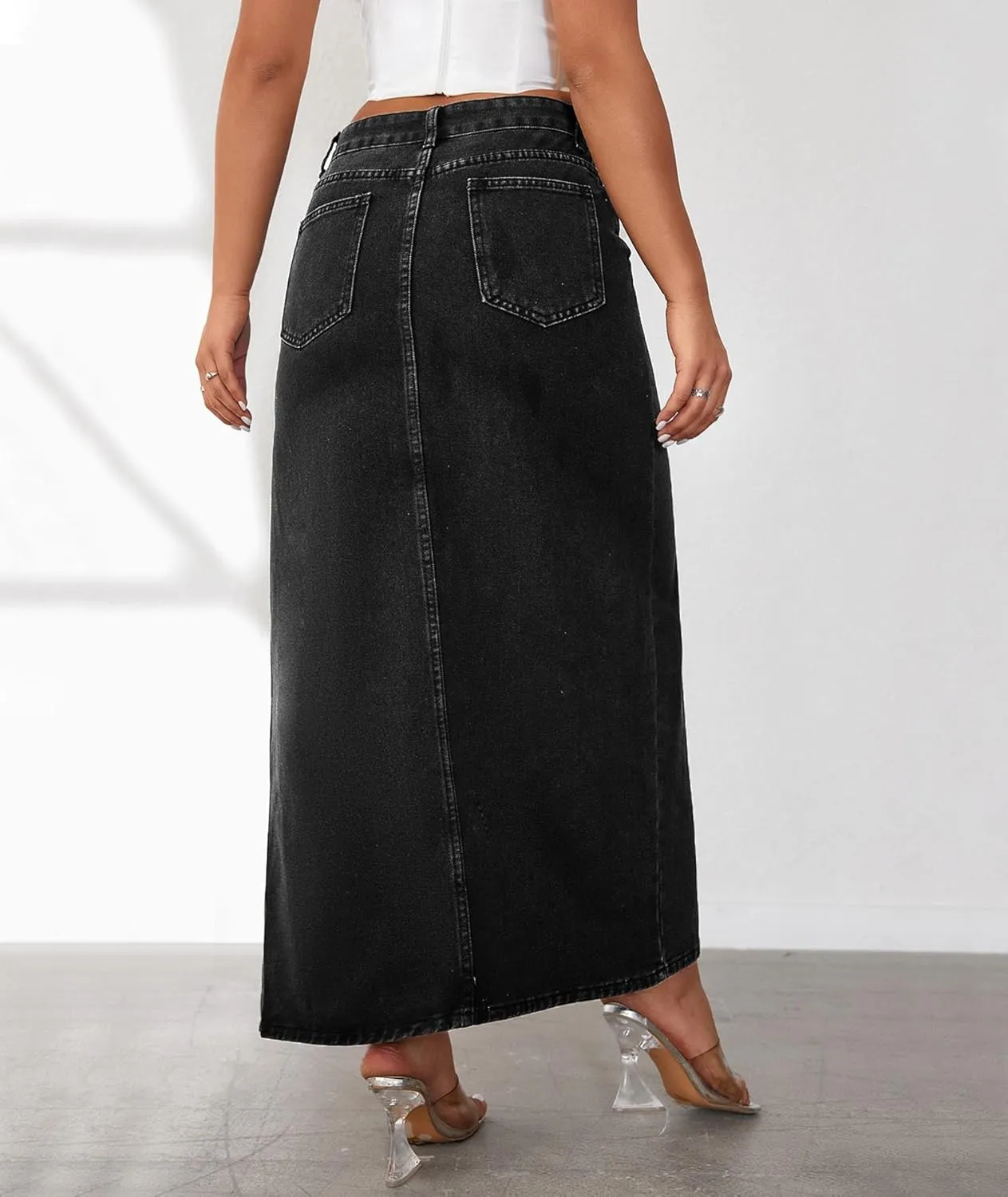 SEMATOMALA Women's Thigh High Split Maxi Denim Skirt High Waisted Cut Out High Low Asymmetrical Jeans Long Skirts