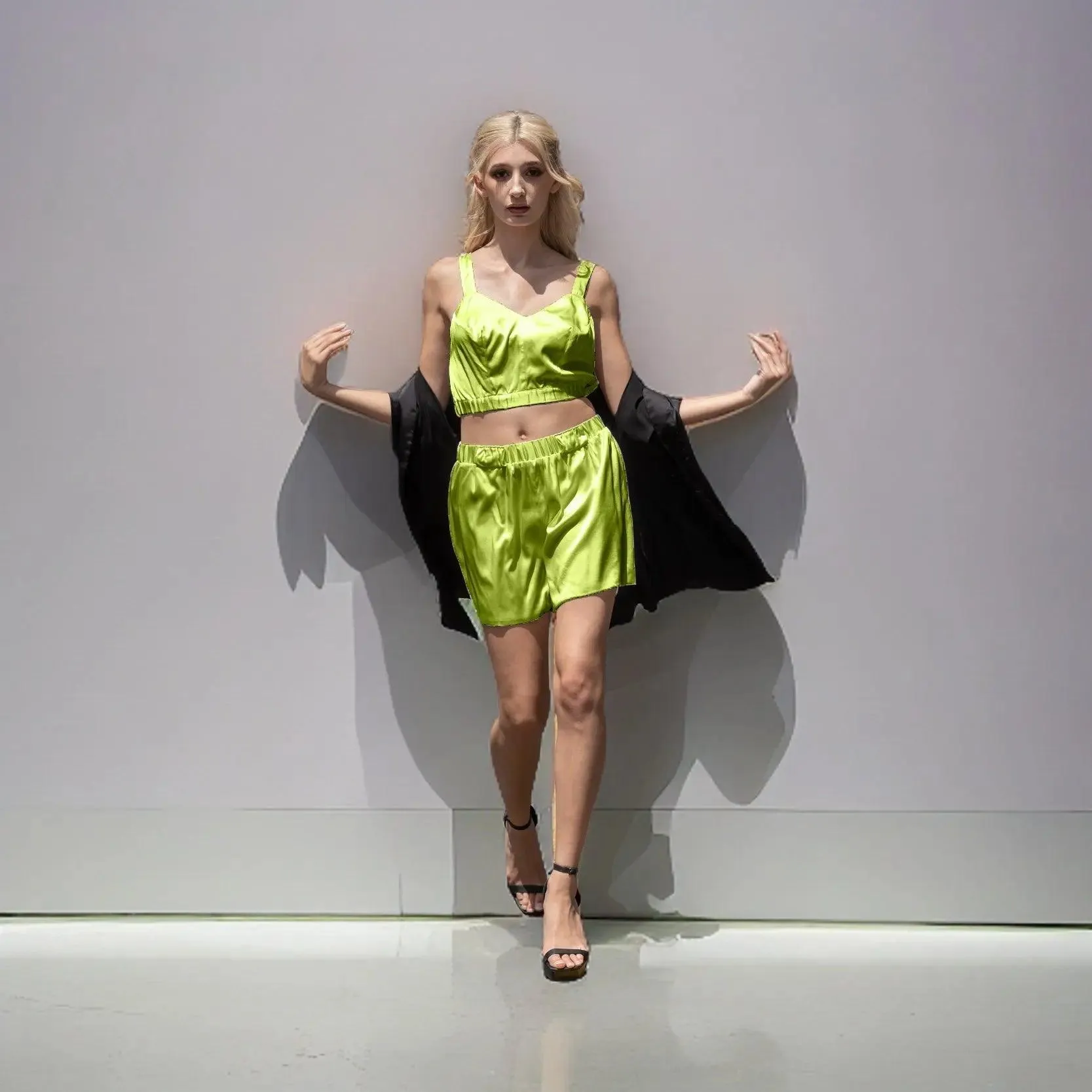Serene Silk Lounge Shorts (Chartreuse)