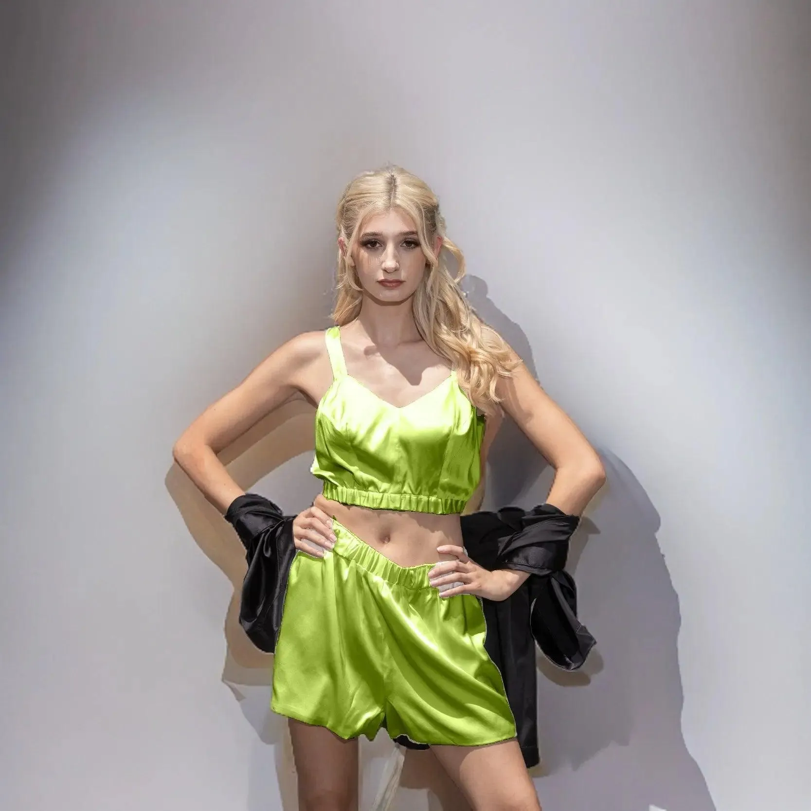 Serene Silk Lounge Shorts (Chartreuse)