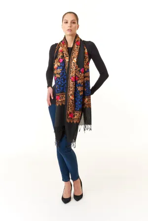 Sevya Handmade, Taj hand embroidered wool shawl 28x72
