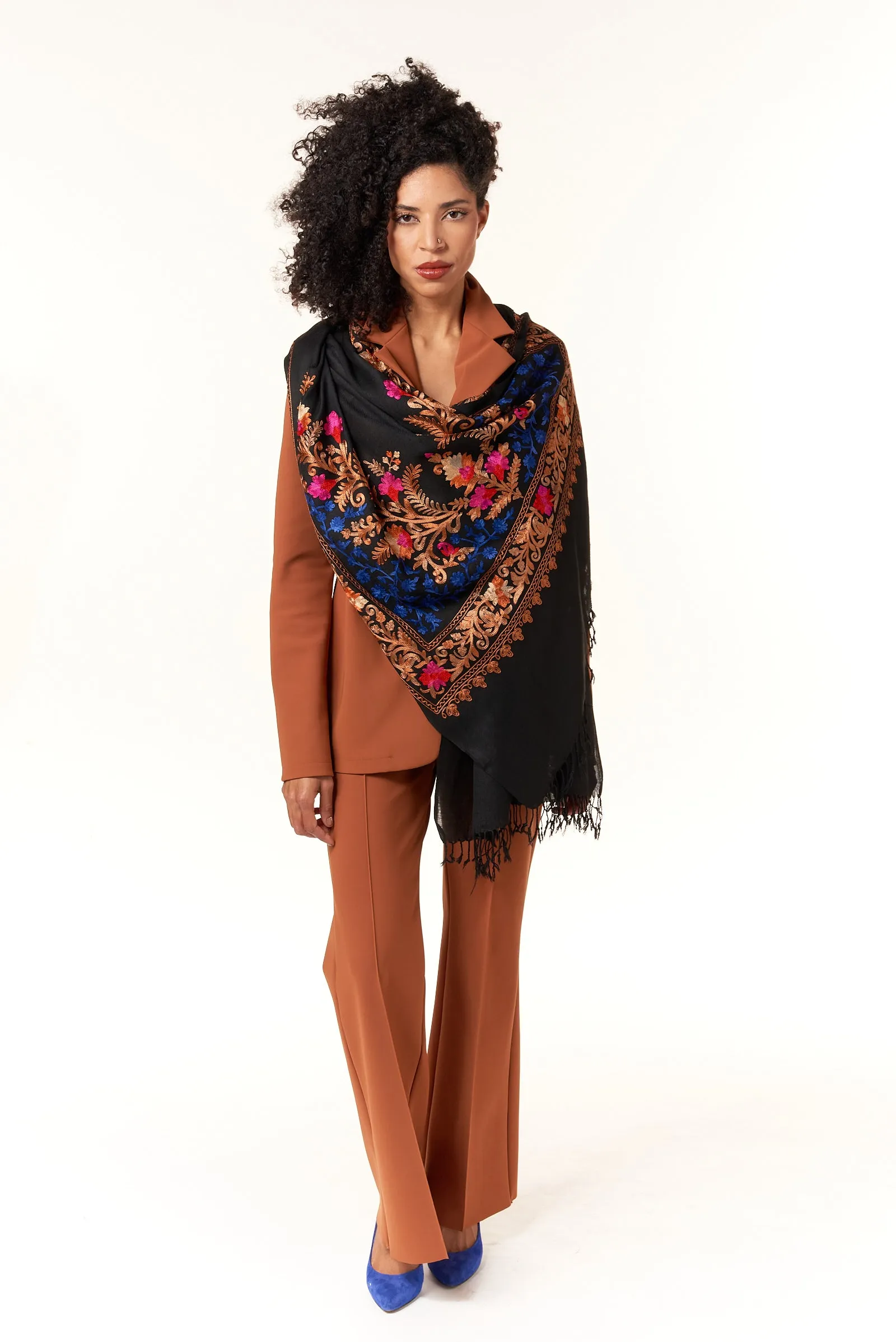 Sevya Handmade, Taj hand embroidered wool shawl 28x72