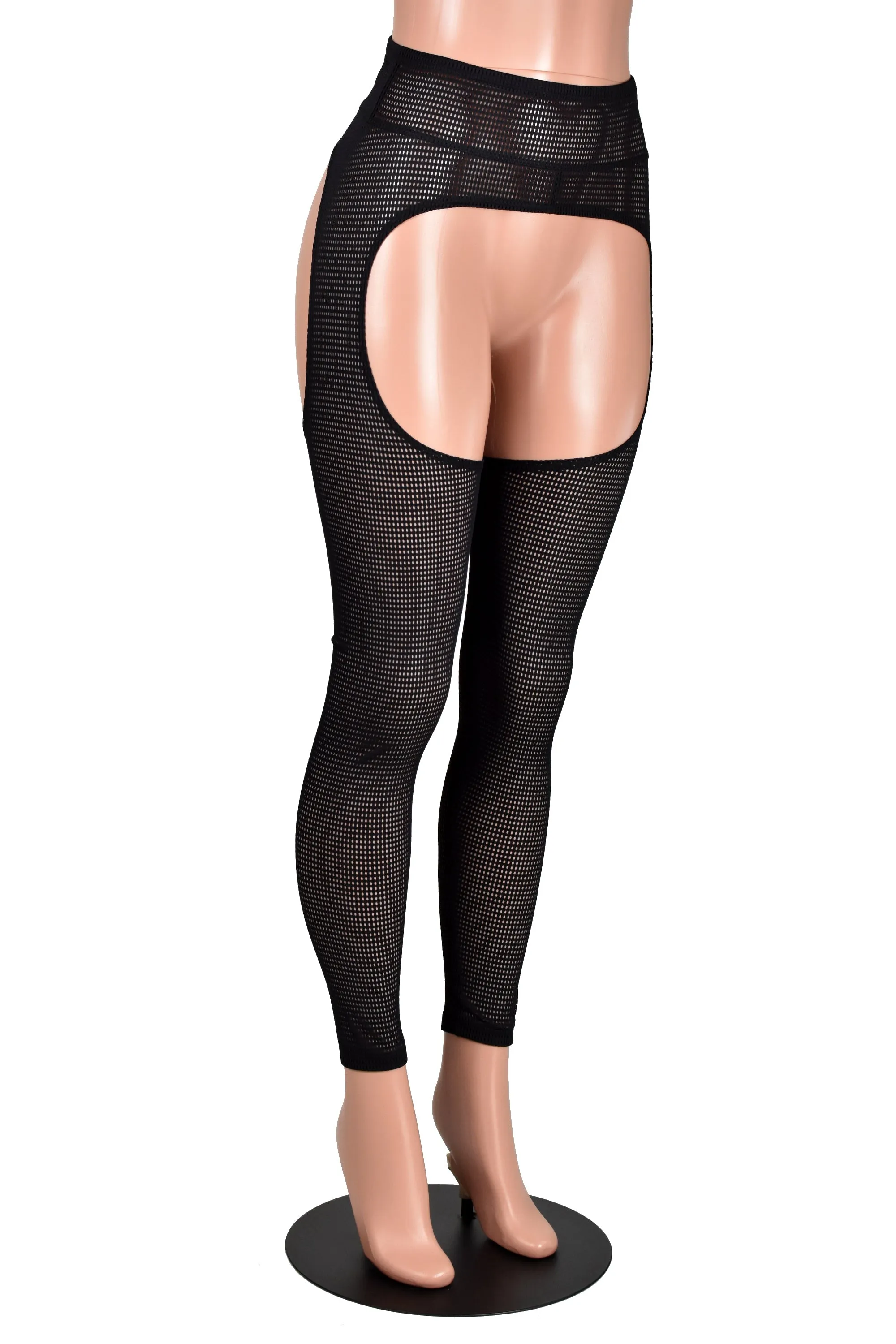 Sheer Black Grid Mesh Chaps (stretch leggings)