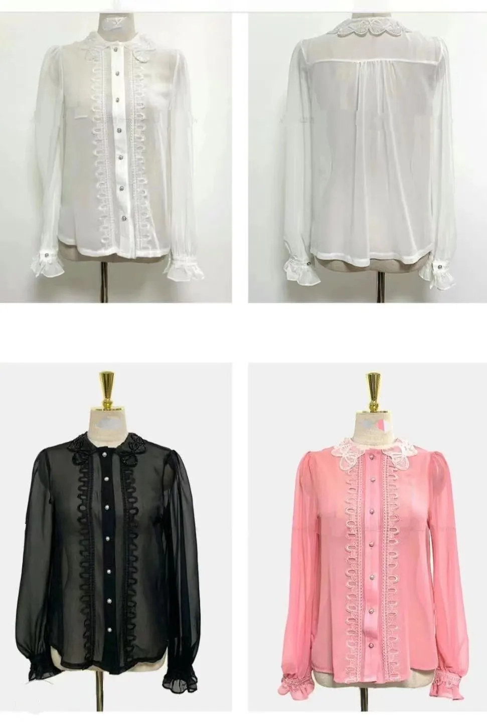 Sheer Lace Chiffon Detailed Collar Top