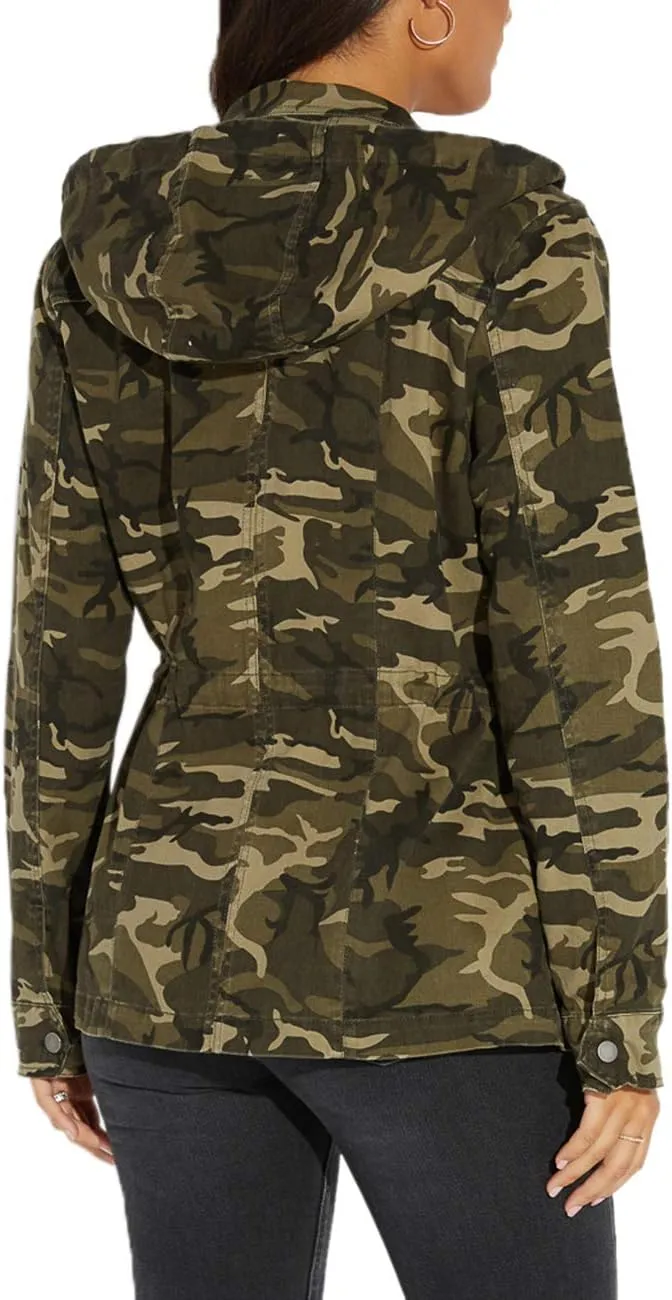 SheKiss Womens Camouflage Shacket Jacket Coats Fashion Fall Long Sleeve Zipper Canvas Camo Jackets with Pockets
