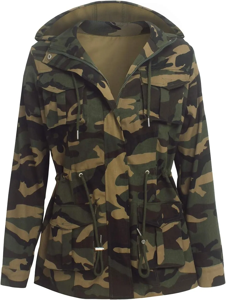 SheKiss Womens Camouflage Shacket Jacket Coats Fashion Fall Long Sleeve Zipper Canvas Camo Jackets with Pockets