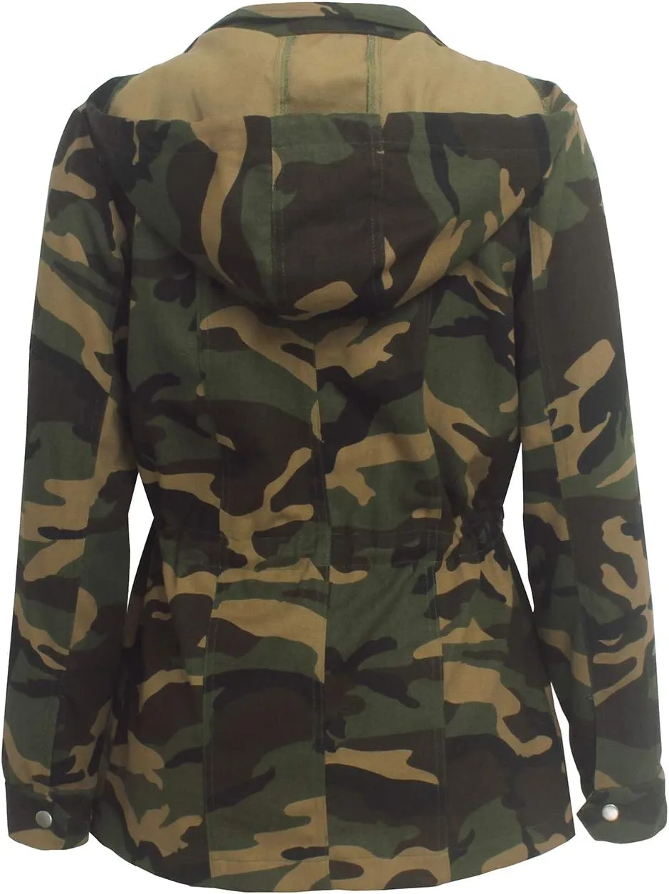 SheKiss Womens Camouflage Shacket Jacket Coats Fashion Fall Long Sleeve Zipper Canvas Camo Jackets with Pockets