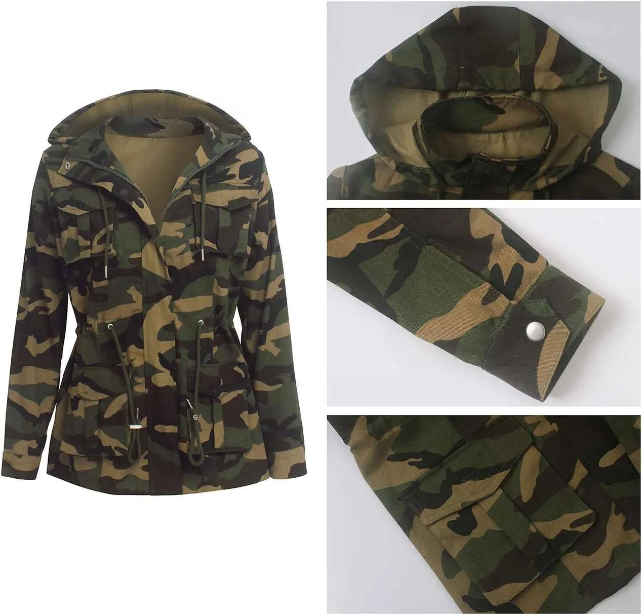 SheKiss Womens Camouflage Shacket Jacket Coats Fashion Fall Long Sleeve Zipper Canvas Camo Jackets with Pockets
