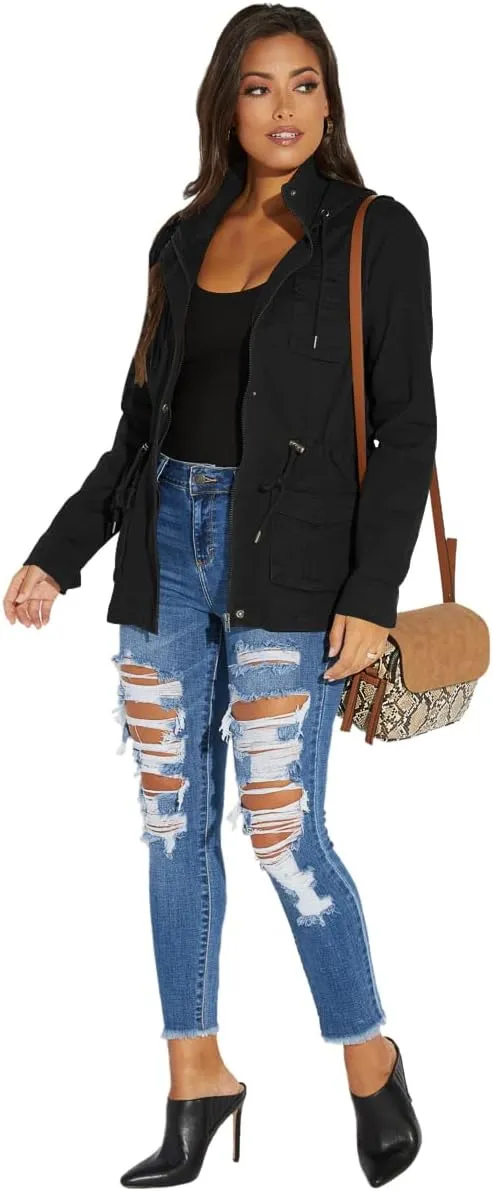 SheKiss Womens Camouflage Shacket Jacket Coats Fashion Fall Long Sleeve Zipper Canvas Camo Jackets with Pockets