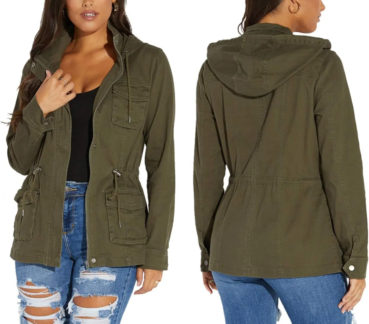 SheKiss Womens Camouflage Shacket Jacket Coats Fashion Fall Long Sleeve Zipper Canvas Camo Jackets with Pockets