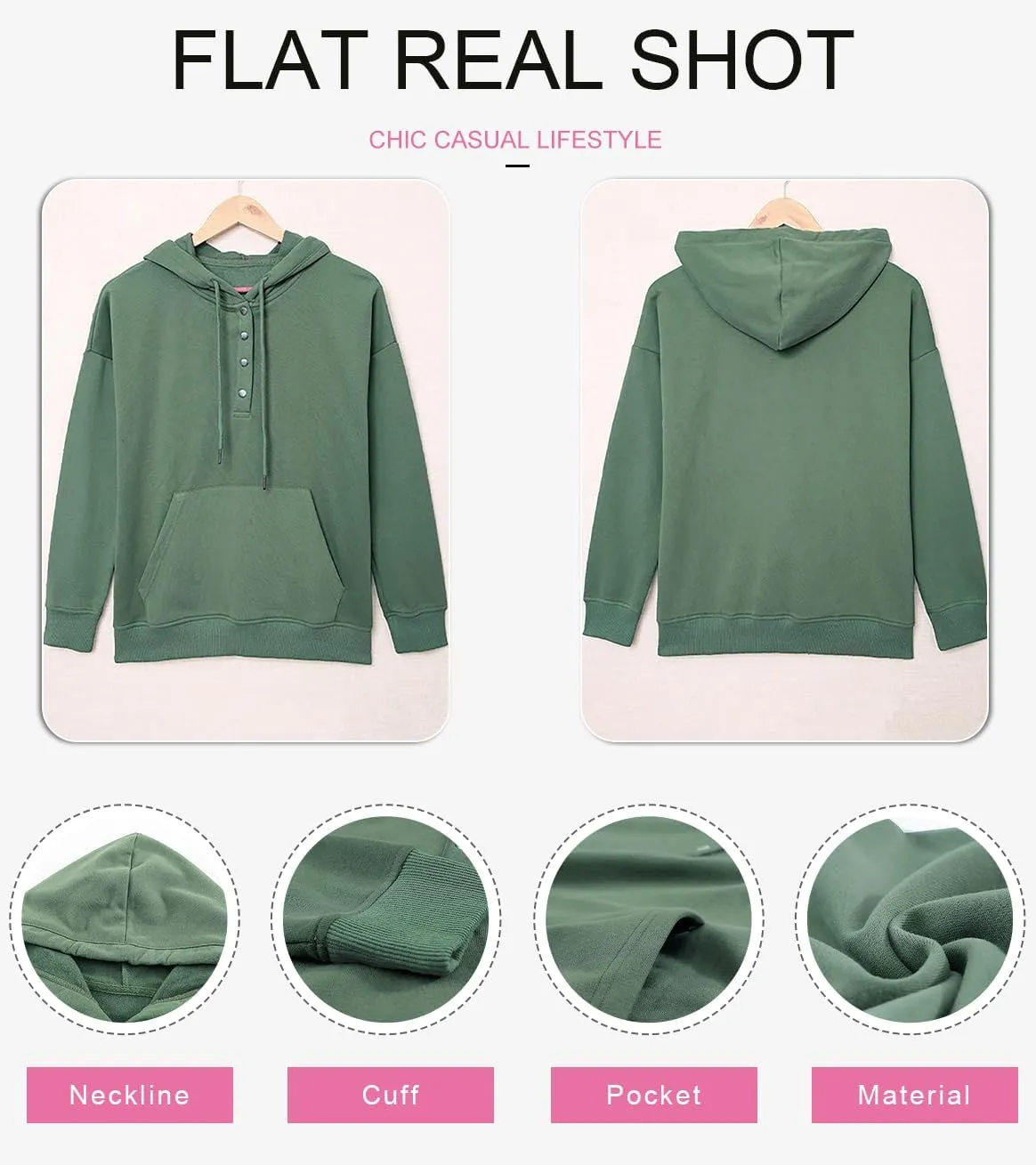 SHEWIN Women's Casual Hoodies Long Sleeve Solid Lightweight Pullover Tops Loose Sweatshirt with Pocket