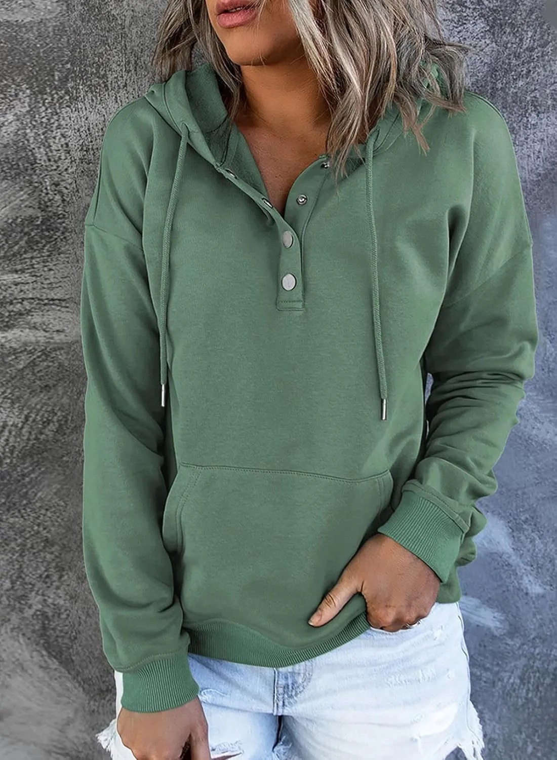 SHEWIN Women's Casual Hoodies Long Sleeve Solid Lightweight Pullover Tops Loose Sweatshirt with Pocket
