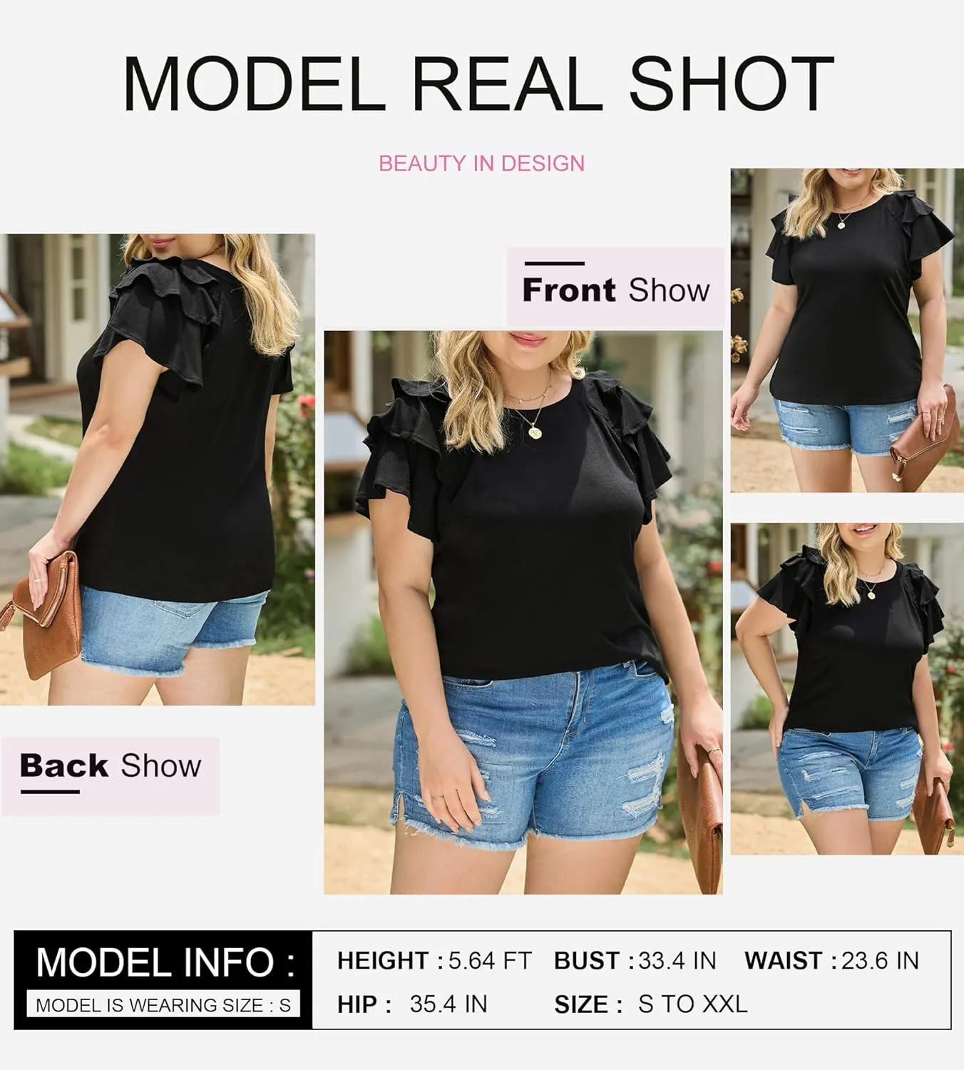 SHEWIN Womens Summer Tops Ruffle Short Sleeve T Shirts Casual Slim Fit