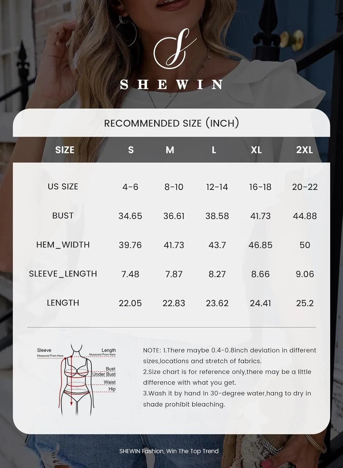 SHEWIN Womens Summer Tops Ruffle Short Sleeve T Shirts Casual Slim Fit