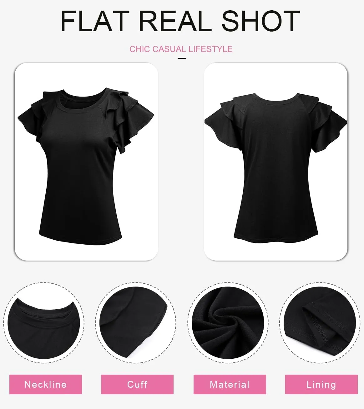 SHEWIN Womens Summer Tops Ruffle Short Sleeve T Shirts Casual Slim Fit
