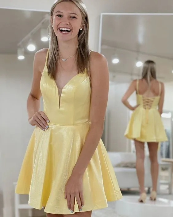 Short Sparkle Yellow Homecoming Dress