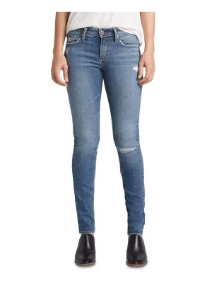 Silver Women's Avery Distressed Indigo 30/29 Curvy High Rise Slim Leg Jeans